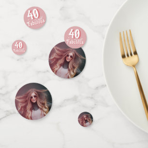 40 and Fabulous Pink Photo 40th Birthday Confetti