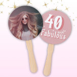 40 and Fabulous Pink Photo 40th Birthday  Hand Fan<br><div class="desc">40 and Fabulous Pink Photo 40th Birthday Party  Hand Fan. 40 and fabulous text in trendy white script on a pink background. Personalise it with your photo and the age.</div>