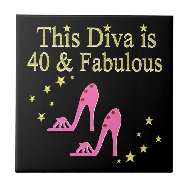 40 AND FABULOUS PINK SHOE QUEEN DESIGN CERAMIC TILE (Front)