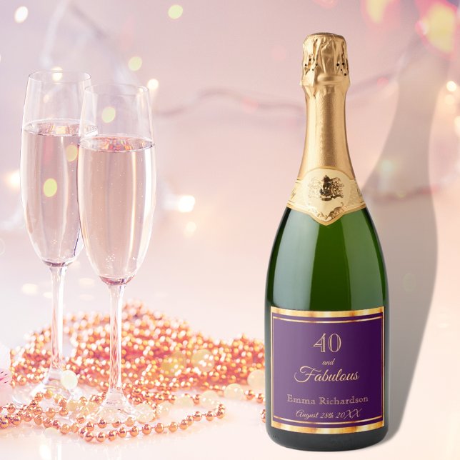 40 and fabulous purple gold classic elegant name sparkling wine label (Creator Uploaded)