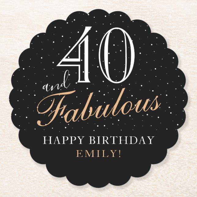40 and Fabulous Quote Black Elegant 40th Birthday Paper Coaster (Front)