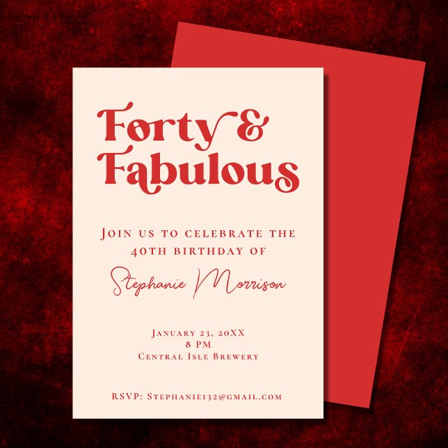 40 and Fabulous Red Bold Typography Birthday Invitation (Creator Uploaded)