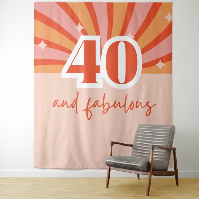 "40 and fabulous", retro birthday party banner tapestry (In Situ)