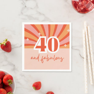 "40 and fabulous", retro bright peach napkin