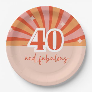 "40 and fabulous", retro bright peach paper plate