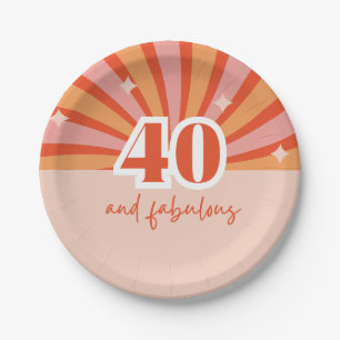 "40 and fabulous", retro bright peach small paper plate