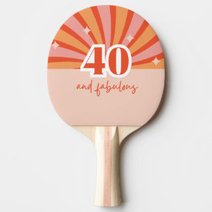 "40 and fabulous", retro bright peach small ping pong paddle