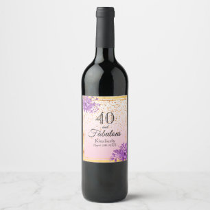 40 and fabulous rose gold confetti and flowers wine label