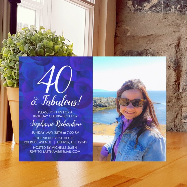 40 and Fabulous Royal Blue Photo Birthday Party Invitation (Creator Uploaded)