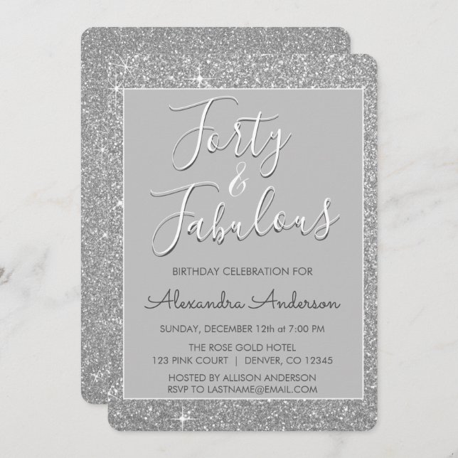 40 and Fabulous Silver Glitter Invitation (Front/Back)