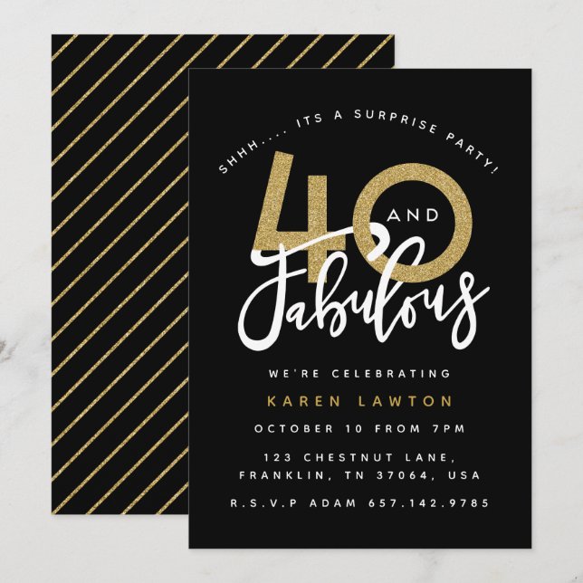 40 and fabulous surprise birthday party invitation (Front/Back)