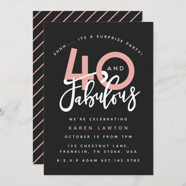 40 and fabulous surprise birthday party invitation (Front/Back)