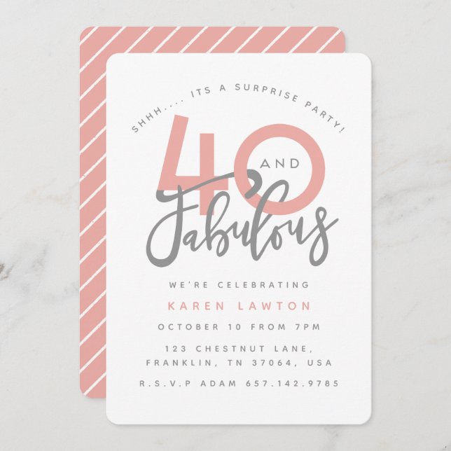 40 and fabulous surprise birthday party invitation (Front/Back)