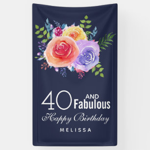 40 and Fabulous Text - Watercolor Floral Birthday Banner
