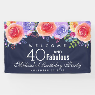 40 and Fabulous Text - Watercolor Floral Birthday Banner