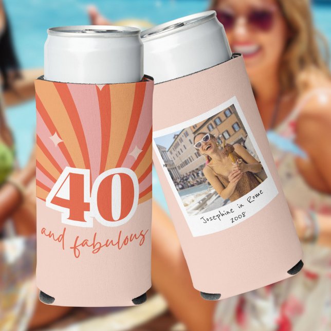 40 and fabulous WITH PHOTO, retro birthday Seltzer Can Cooler (Creator Uploaded)