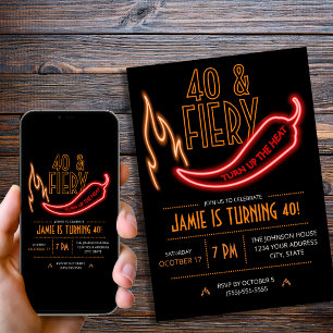 40 and Fiery, Neon 40th Birthday Invitation