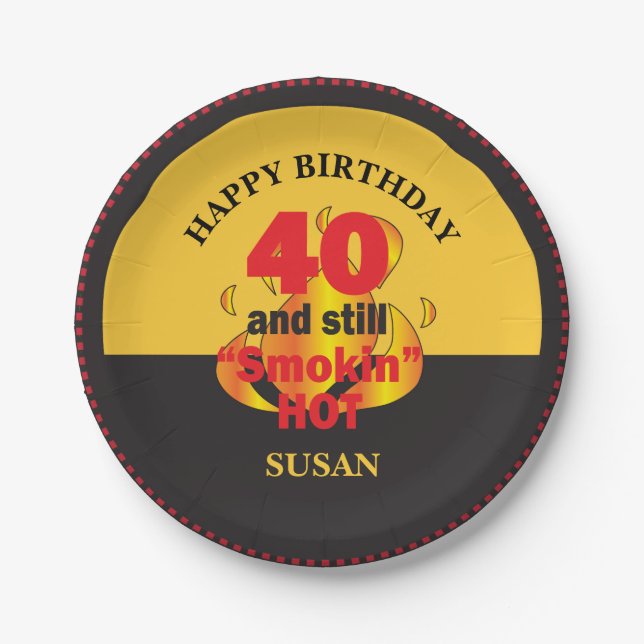 40 and Still Smokin Hot | 40th Birthday Paper Plate (Front)
