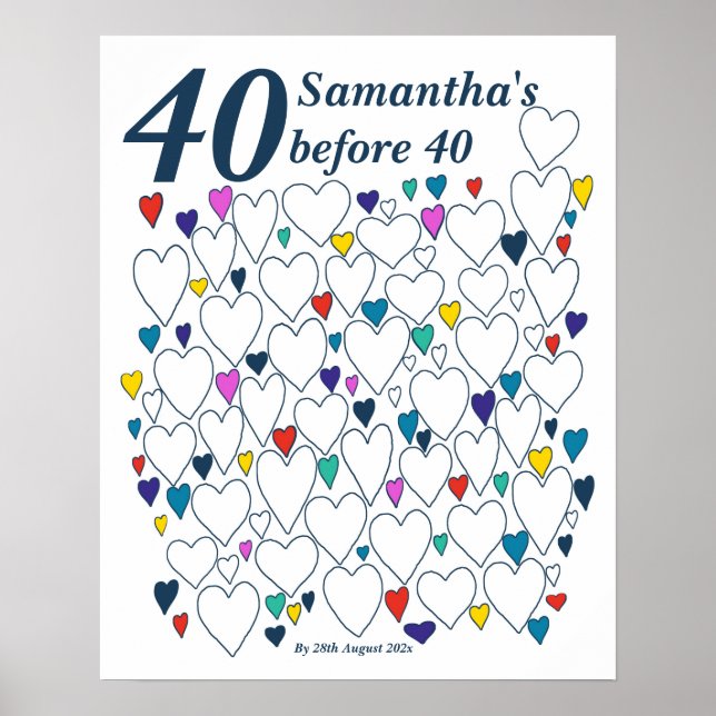 40 Before Turning 40 Bucket List Poster (Front)