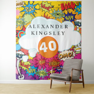 40 BIRTHDAY Comic Pop Art Speech Bubble Retro Tapestry