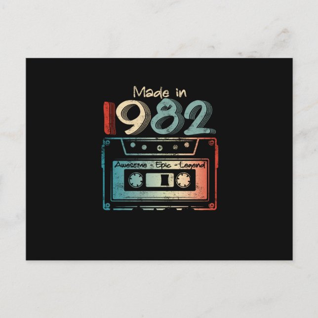 40 Birthday Gifts Year Old Made in 1982 Cassette Announcement Postcard (Front)