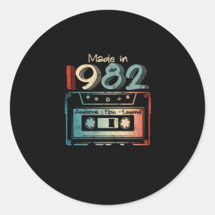 40 Birthday Gifts Year Old Made in 1982 Cassette Classic Round Sticker