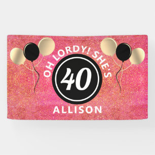 40 Birthday Pink Glitter Balloons Personalised Banner