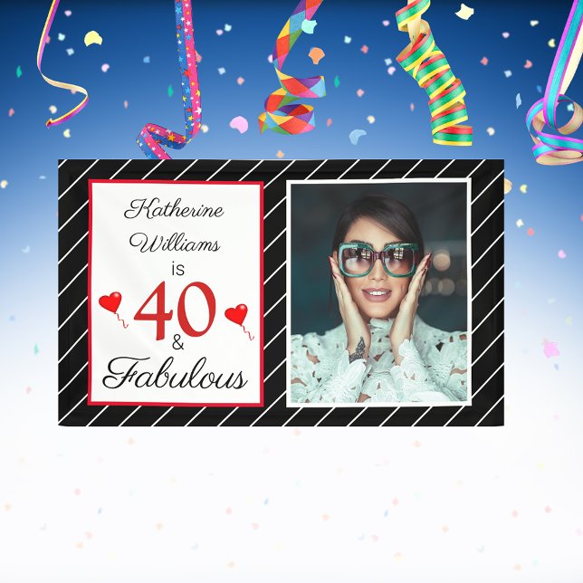 40 & Fabulous 40th Birthday Photo Black White 3x5 Banner (40 & Fabulous 40th Birthday Photo Black White 3x5 Banner)