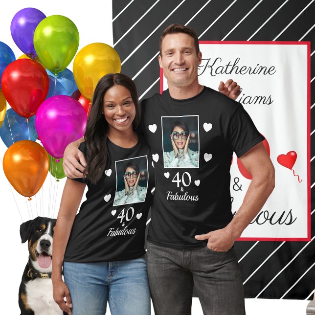 40 Fabulous 40th Birthday Photo Black White Unisex T-Shirt (40 Fabulous 40th Birthday Photo Black White Party Unisex T-shirt)