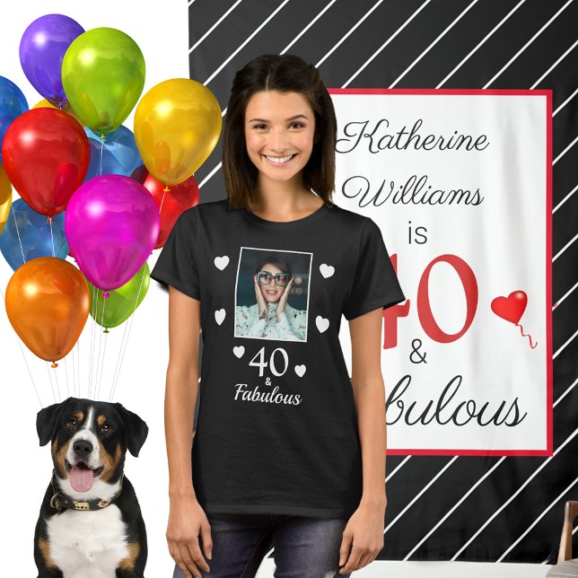 40 Fabulous 40th Birthday Photo Black White Womens T-Shirt (40 Fabulous 40th Birthday Photo Black White Womens T-Shirt)