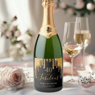 40 fabulous birthday black glitter gold sparkle sparkling wine label