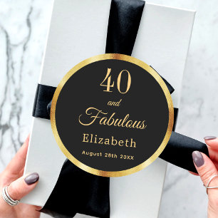40 fabulous birthday black gold name classic round sticker