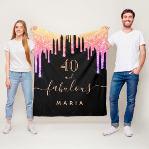 40 fabulous birthday black pink gold  drips fleece blanket