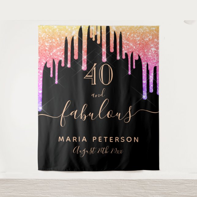 40 fabulous birthday black pink gold drips tapestry (Front)