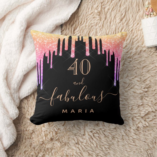 40 fabulous birthday black pink gold glitter drips cushion (Blanket)