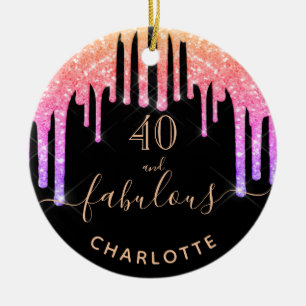 40 Fabulous birthday black rainbow glitter sparkle Ceramic Ornament