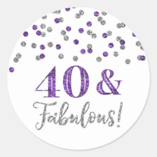 40 & Fabulous Birthday Dark Purple Silver Confetti Classic Round Sticker