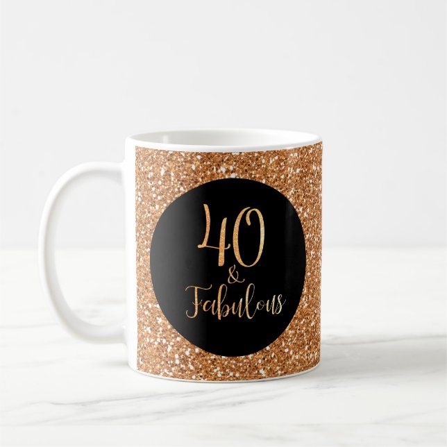 40 & Fabulous Birthday Gold Glitter Black Coffee Mug (Left)