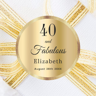 40 fabulous birthday gold name classic round sticker