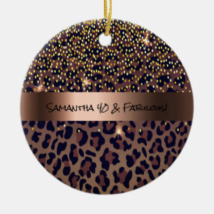 40 Fabulous Birthday leopard print brown black  Ceramic Ornament