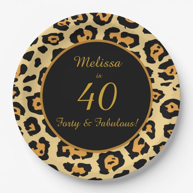 40 & Fabulous Birthday Leopard Print Paper Plates (Front)