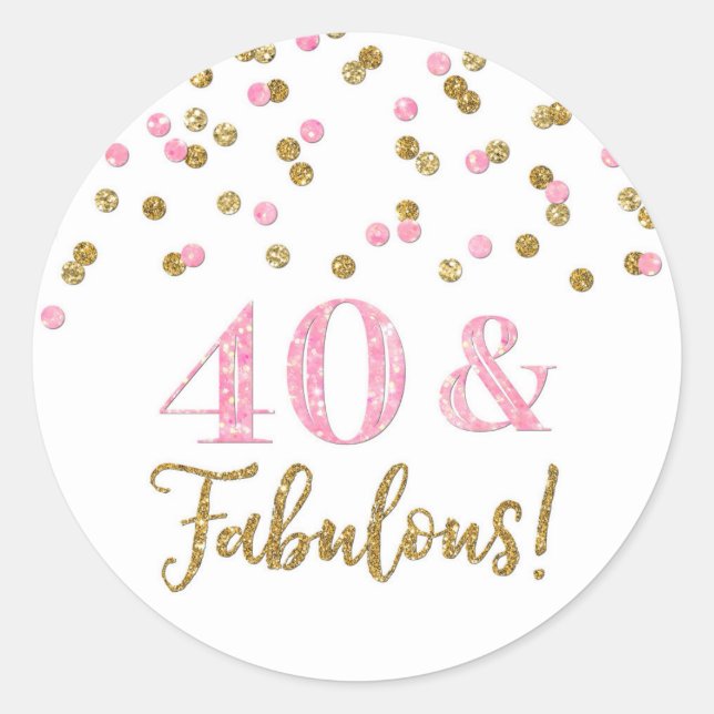 40 & Fabulous Birthday Light Pink Gold Confetti Classic Round Sticker (Front)
