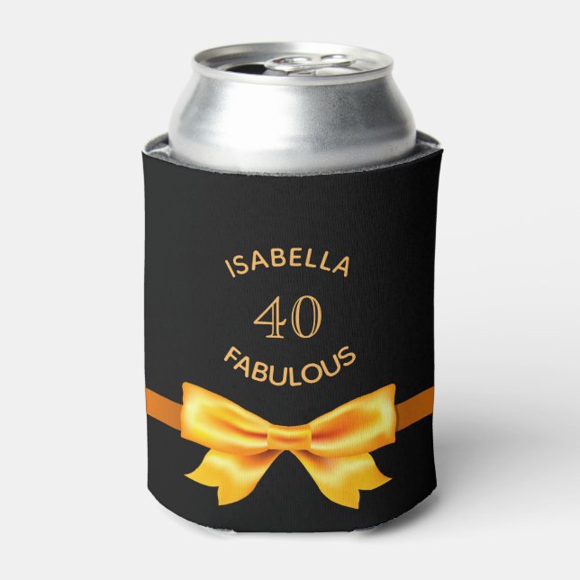 40 fabulous birthday party black gold bow can cooler (Can Front)