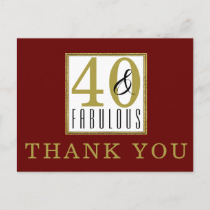 40 & Fabulous Birthday Party Burgundy Thank You Postcard