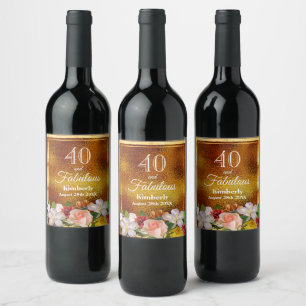40 fabulous birthday party gold flowers elegant wine label