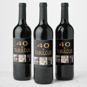 40 fabulous birthday photo collage black gold wine label