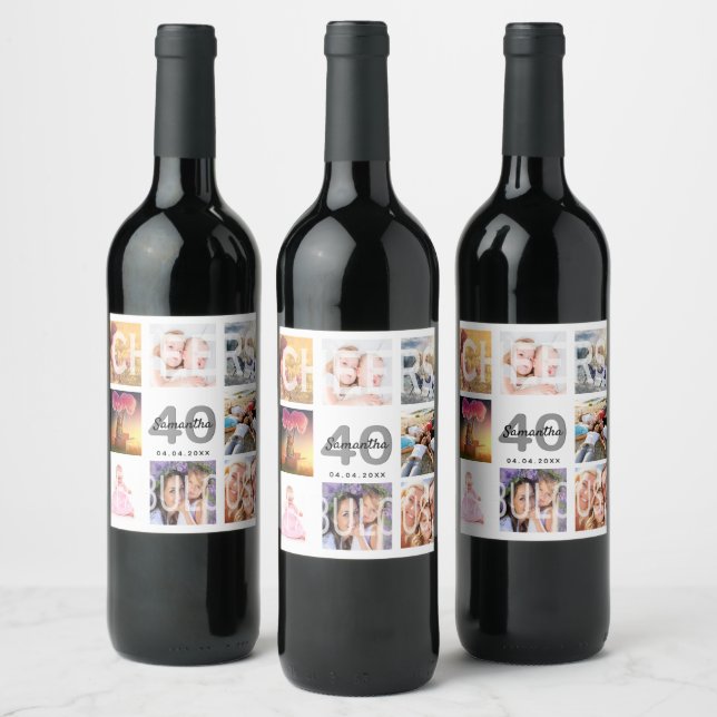 40 fabulous birthday photo collage white wine label (Bottles)