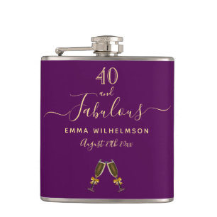 40 fabulous birthday purple gold monogram friends hip flask