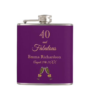 40 fabulous birthday purple gold name hip flask