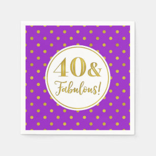 40 & Fabulous Birthday Purple White Gold Napkin